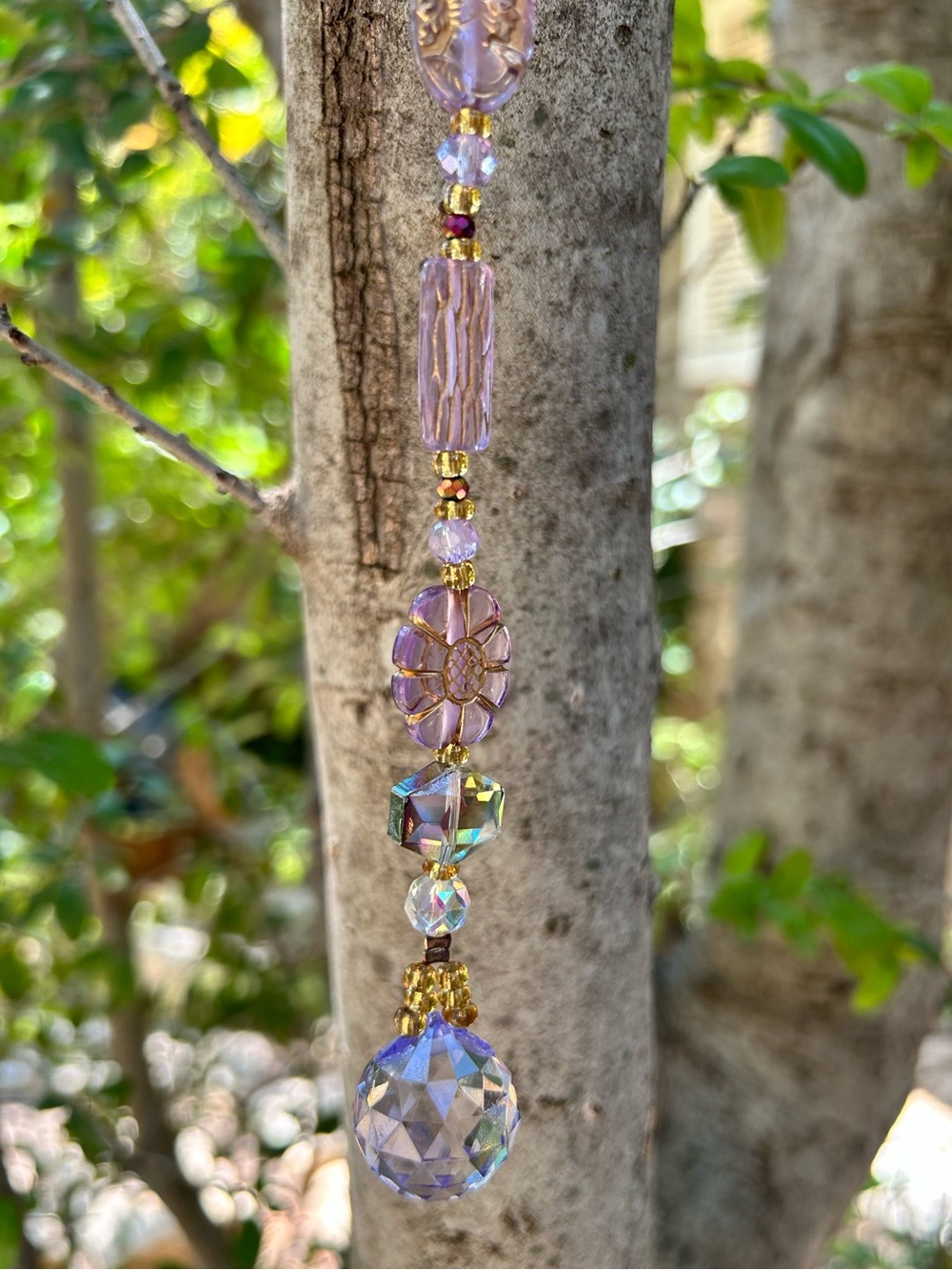 12.75” lilac crystal beaded suncatcher sun charm decor